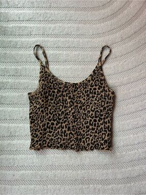 Women's Leopard Print Smocked Cami Tank Top - Black & Tan